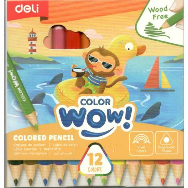 Карандаши цветные 12шт ColorWow 3-гранные, пластиковые, картонная коробка  Deli 48/480 EC09900