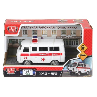 Технопарк Игрушка   Машина УАЗ - 452 Скорая помощь 12 см, пластик, инерционная 2411A0103-R Китай