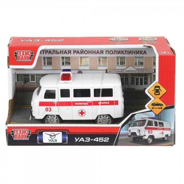 Технопарк Игрушка   Машина УАЗ - 452 Скорая помощь 12 см, пластик, инерционная 2411A0103-R Китай
