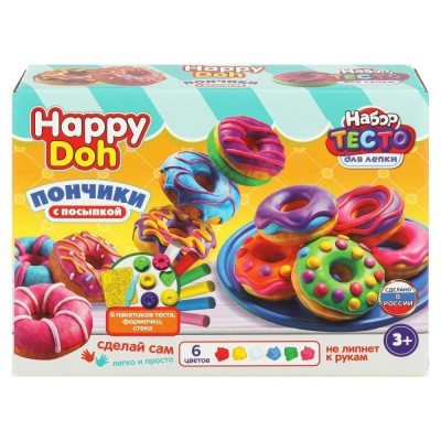 Набор для лепки Пончики тесто 6 цветов х 50гр, формочки, стек PDSET-124774 Happy Doh