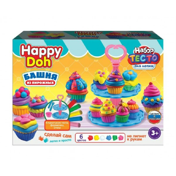 Набор для лепки Этажерка с пирожными тесто 6 цветов х 50гр, формочки, стек PDSET-124776 Happy Doh