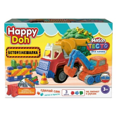 Набор для лепки Бетономешалка тесто 3 цвета х 50гр, формочки, стек PDSET-125613-BET Happy Doh