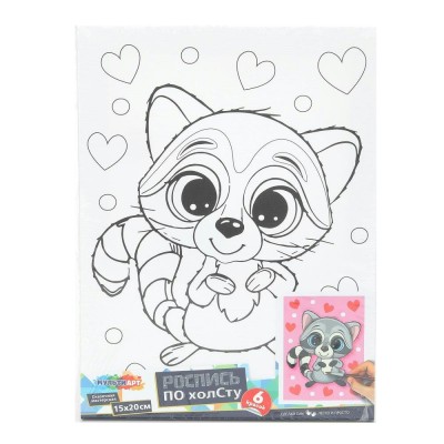Картина по контурам холст на подрамнике 15х20 Милый енотик 6 цветов CANV15X20-RAC МультиАрт