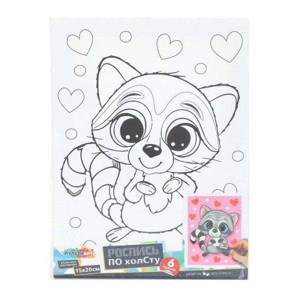 Картина по контурам холст на подрамнике 15х20 Милый енотик 6 цветов CANV15X20-RAC МультиАрт