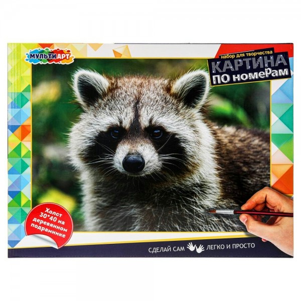 Картина по номерам холст на подрамнике 30х40 Енот CANV30X40-RAC2 МультиАрт