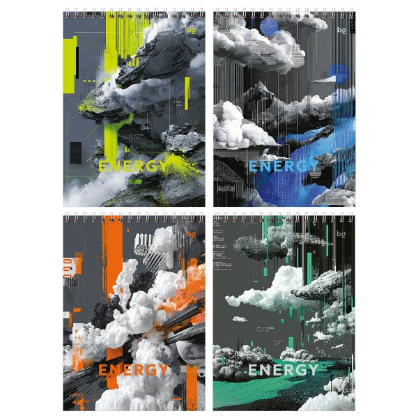 Блокнот 80 листов А5 клетка, гребень Energy твердая подложка 385100 BG 8/32 Б5гр80 06550