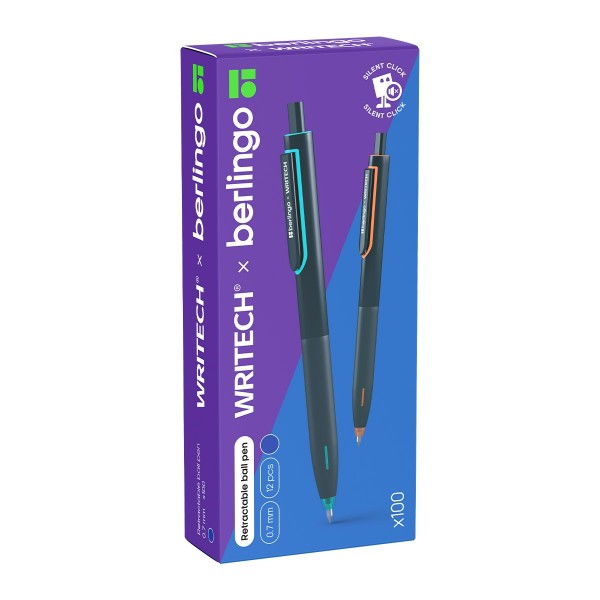 Ручка шариковая автоматическая Writech.x100 синяя 0,7мм silent click CBm_77515 Berlingo  374574