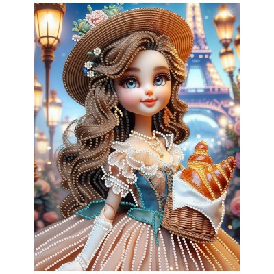 Мозаика алмазная холст на подрамнике 23х30 Куколка в Париже блестящая, частичная выкладка, 10 цветов НД-1569 Рыжий кот