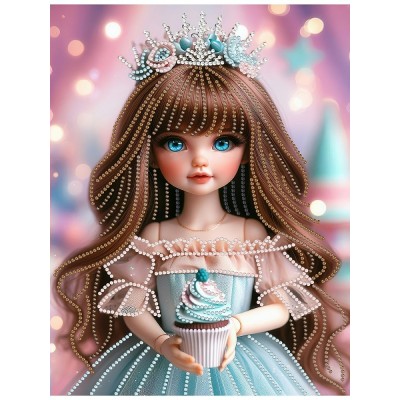 Мозаика алмазная холст на подрамнике 23х30 Куколка с капкейком блестящая, частичная выкладка, 10 цветов НД-1568 Рыжий кот