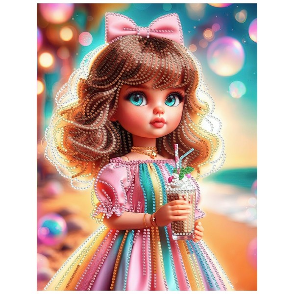 Мозаика алмазная холст на подрамнике 23х30 Куколка с коктейлем блестящая, частичная выкладка, 10 цветов НД-1570 Рыжий кот