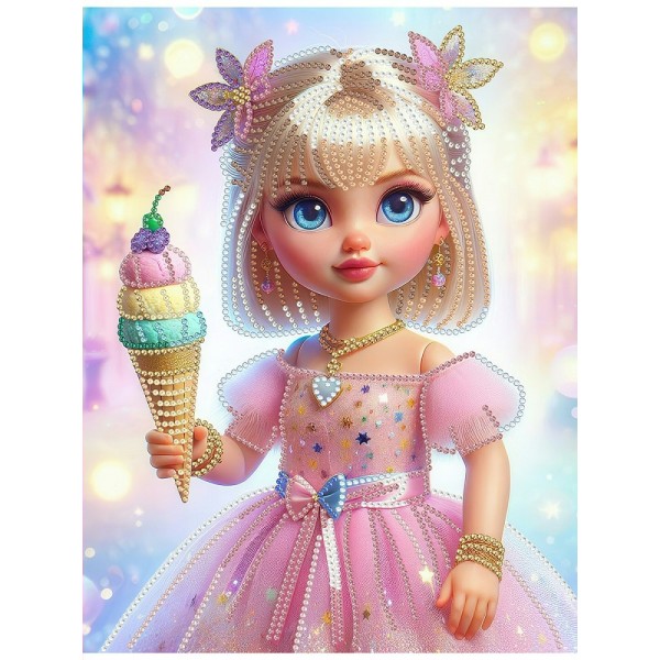 Мозаика алмазная холст на подрамнике 23х30 Куколка-мороженка блестящая, частичная выкладка, 10 цветов НД-1566 Рыжий кот