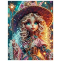Мозаика алмазная холст на подрамнике 23х30 Волшебница из мира магии блестящая, частичная выкладка, 10 цветов НД-2006 Рыжий кот