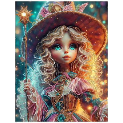Мозаика алмазная холст на подрамнике 23х30 Волшебница из мира магии блестящая, частичная выкладка, 10 цветов НД-2006 Рыжий кот