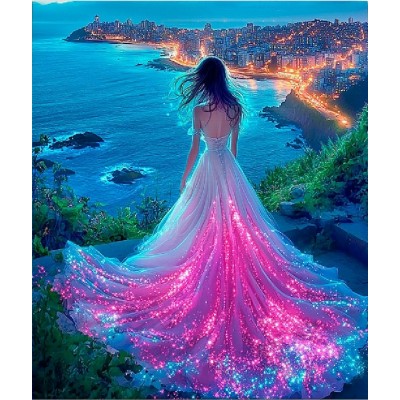 Мозаика алмазная холст на подрамнике 40х50 Мерцающее платье блестящая, полная выкладка, 30 цветов НД-1408 Рыжий кот