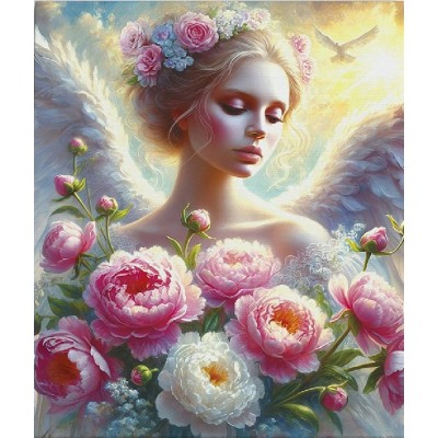 Мозаика алмазная холст на подрамнике 40х50 Ангел с цветами полная выкладка, 30 цветов НД-1275 Рыжий кот