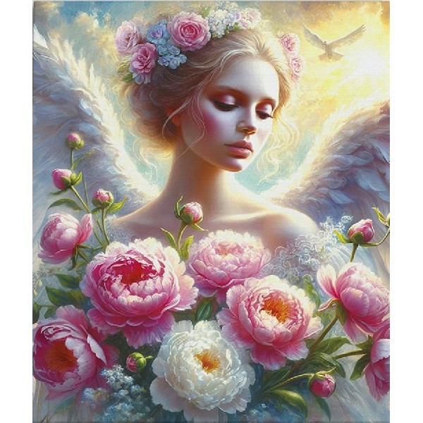Мозаика алмазная холст на подрамнике 40х50 Ангел с цветами полная выкладка, 30 цветов НД-1275 Рыжий кот