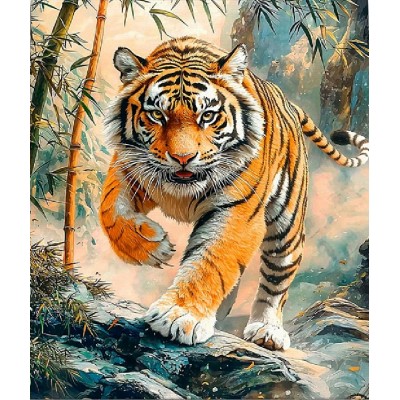 Мозаика алмазная холст на подрамнике 40х50 Голодный тигр полная выкладка, 30 цветов НД-1282 Рыжий кот