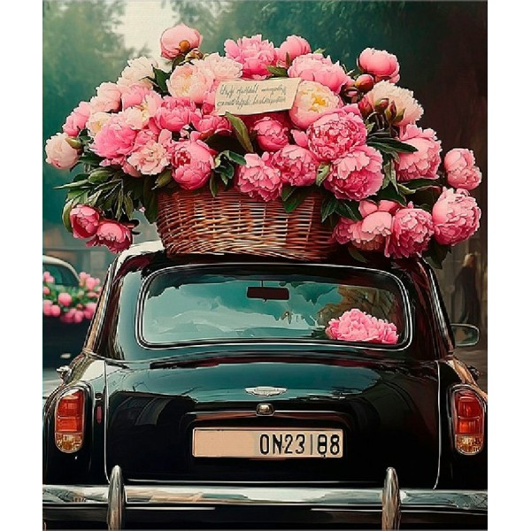 Мозаика алмазная холст на подрамнике 40х50 Машина с цветами полная выкладка, 30 цветов НД-1293 Рыжий кот