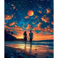 Мозаика алмазная холст на подрамнике 40х50 Пара под звездами полная выкладка, 30 цветов НД-1289 Рыжий кот