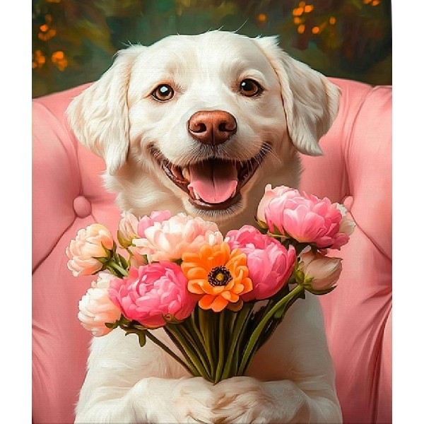 Мозаика алмазная холст на подрамнике 40х50 Радостный лабрадор полная выкладка, 30 цветов НД-1280 Рыжий кот