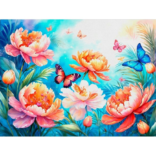 Мозаика алмазная холст на подрамнике 40х50 Цветочный рай полная выкладка, 30 цветов НД-1294 Рыжий кот