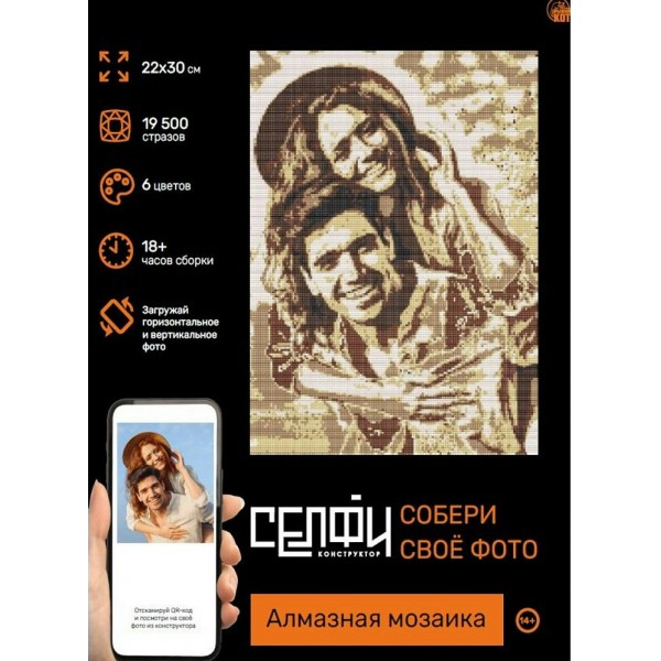 Мозаика алмазная холст на подрамнике 22х30 Селфиконструктор Ретро полная выкладка, 6 цветов, квадратные стразы СКА-2454 Рыжий кот