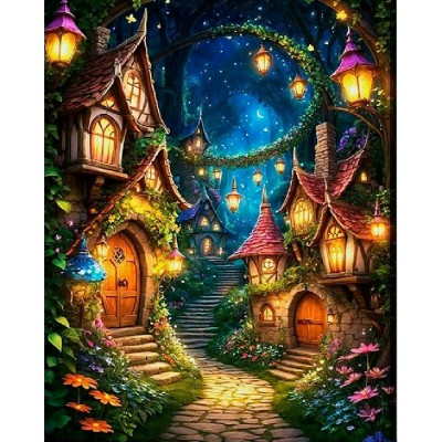 Картина по номерам холст на подрамнике 30х40 Волшебная деревня 30 цветов ХК-3900 Рыжий кот