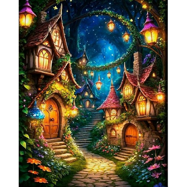 Картина по номерам холст на подрамнике 30х40 Волшебная деревня 30 цветов ХК-3900 Рыжий кот