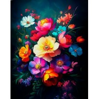 Картина по номерам холст на подрамнике 30х40 Цветы на темном фоне 30 цветов ХК-3271 Рыжий кот