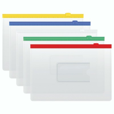 Папка на молнии А5 120мкм ZIP прозрачная, цветная молния, карман ММ-322111 Стамм  381062