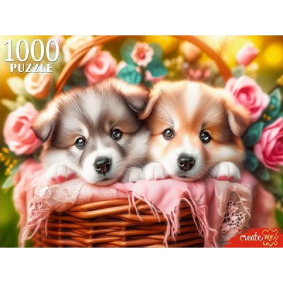 Рыжий кот Пазл 1000  Два щенка в корзине ХП1000-8277 Россия