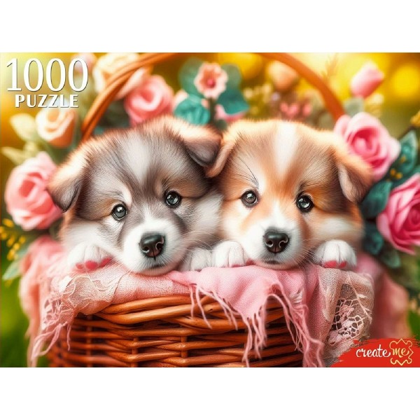 Рыжий кот Пазл 1000  Два щенка в корзине ХП1000-8277 Россия