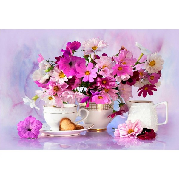 Мозаика алмазная холст без подрамника 30х40 Фиолетовый натюрморт полная выкладка, 30 цветов НД-2710 Рыжий кот