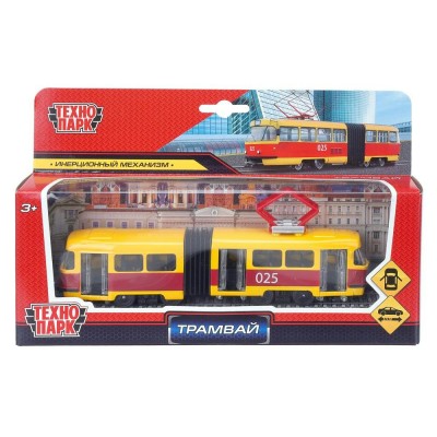 Технопарк Игрушка   Машина Трамвай с гармошкой 19 см, металл, открываются двери, инерционная SB-18-01WB(NO IC) (48) Китай