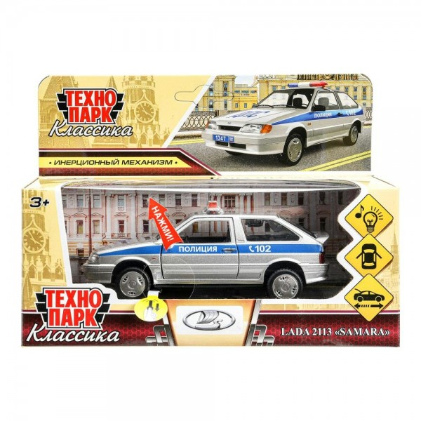 Технопарк Игрушка   Машина Lada - 2113 Samara Полиция 12 см, металл, открываются двери, инерционная 2113-12SLPOL-SR Китай