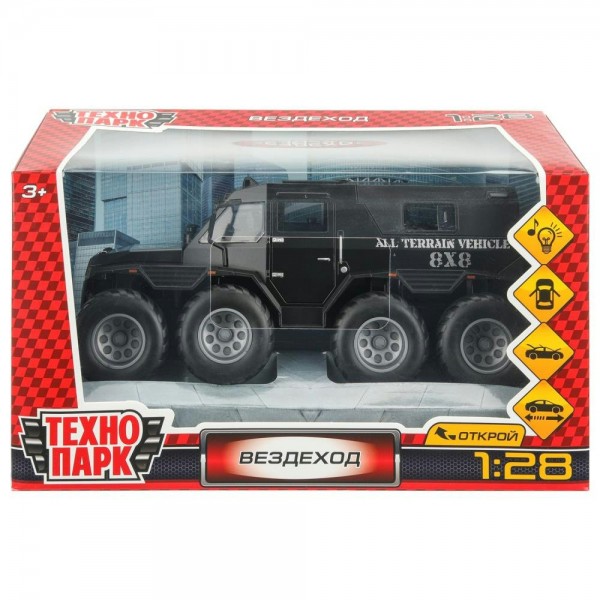 Технопарк Игрушка   Машина Вездеход 22,5 черный, металл, свет, звук, открываются двери, багажник, инерционная DC24211-R Китай