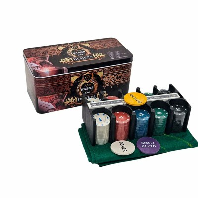 NoName Игра 207  Набор для покера с фишками и сукном. Жестяная коробка LP192 Китай