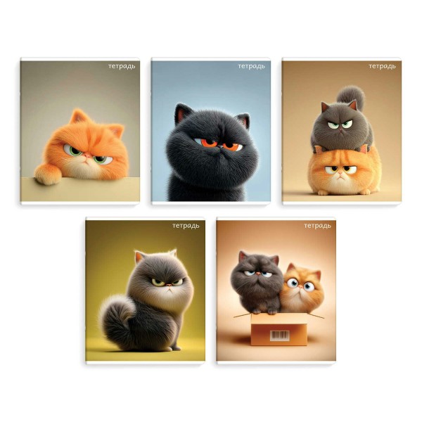 Тетрадь 48 листов А5+ клетка Котяры выборочный твин УФ-лак, 60г/м2 70945 Феникс 5/50