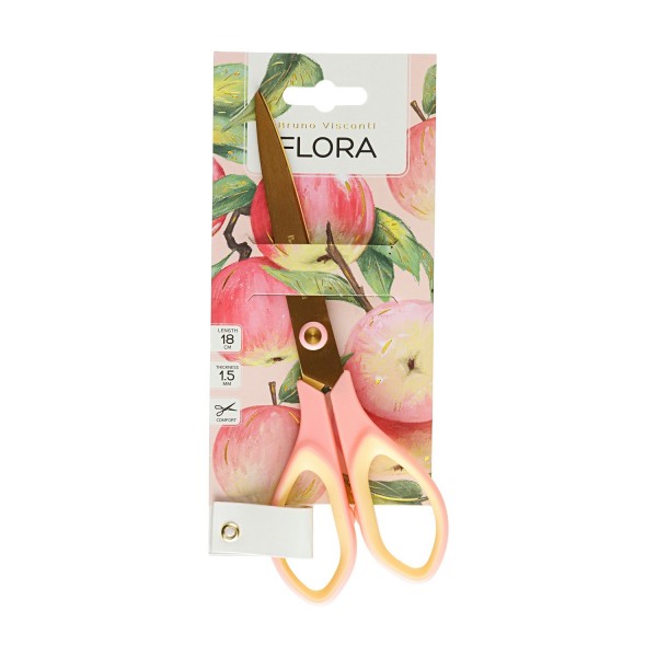 Ножницы канцелярские 18см Flora. Paradise. Яблоки золотые лезвия 60-0084 Bruno Visconti 12/240