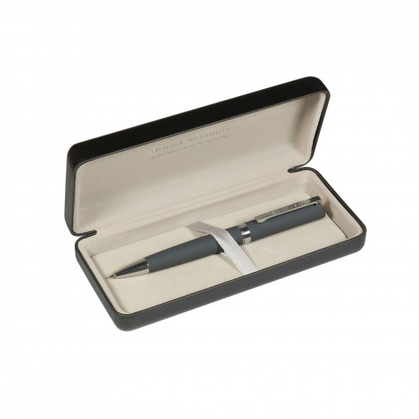 Ручка подарочная шариковая, поворотный механизм Milano синяя 1мм металлический серый корпус, черный футляр 20-0227-14 Bruno Visconti