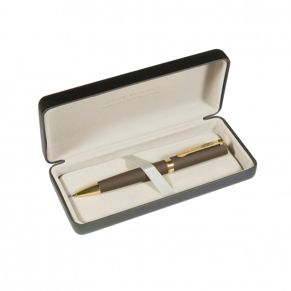 Ручка подарочная шариковая, поворотный механизм Milano синяя 1мм металлический коричневый корпус, черный футляр 20-0402-14 Bruno Visconti