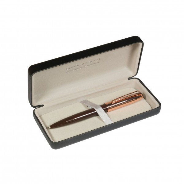 Ручка подарочная шариковая, поворотный механизм Napoli синяя 1мм металлический коричневый корпус, черный футляр 20-0383/07-14 Bruno Visconti