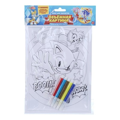 Картина по контурам на картоне объемная Соник + 5 фломастеров VMP-128188 МультиАрт