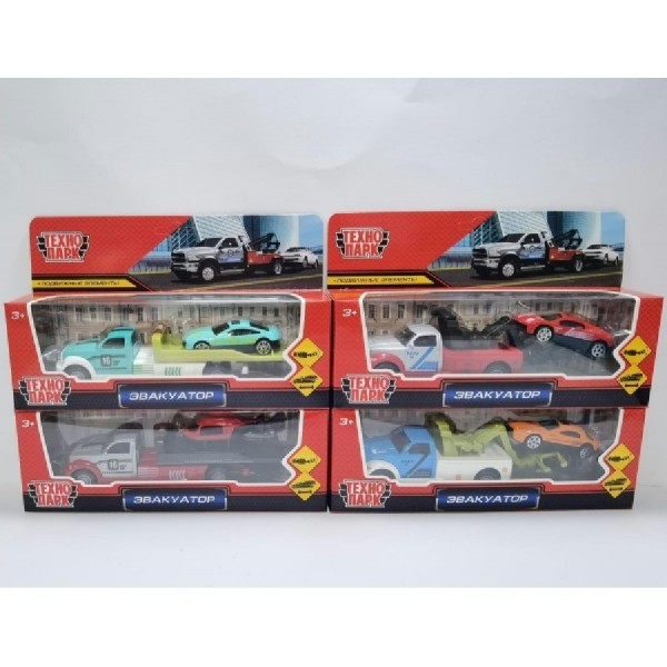 Технопарк Игрушка   Набор. Эвакуатор 15 см и 7 см, металл, свободный ход, подвижный прицеп и пандус 2301I0070-R (168) Китай ассортимент