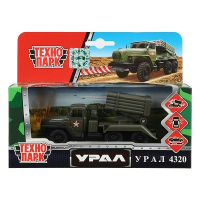 Технопарк Игрушка   Машина Армия  России Урал с ракетами 12 см, металл, открываются двери, инерционная SB-15-35-M5(GR)-WB-W Китай