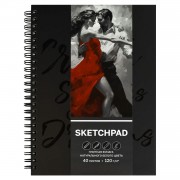 Скетчбук 40 листов А5+ гребень, твердая обложка Скетчпад Танго вдвоем 120г/м2 70196 Феникс