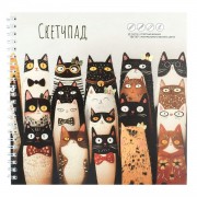 Скетчбук 40 листов А5 195х195 гребень Скетчпад Веселые коты жесткая подложка, 100г/м2 72622 Феникс 5/50