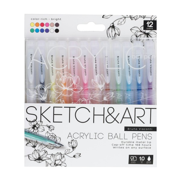 Ручка  акриловая Набор 12 цветов Sketch&Art 1мм 20-0499/04 Bruno Visconti 12/96