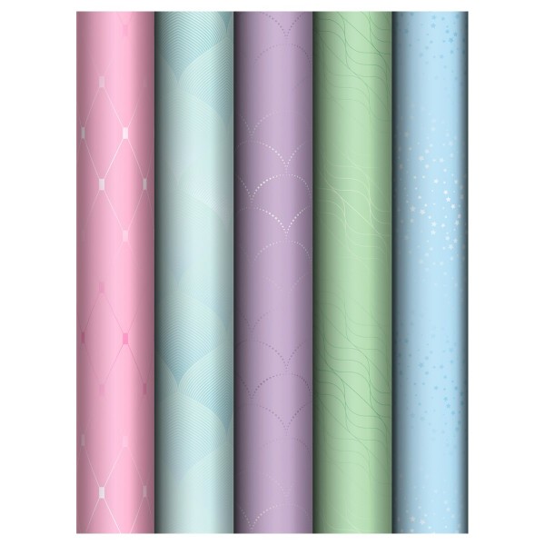 MESHU/Бумага упаковочная. Пастельные цвета 70 х 100 см/MS_66822/ассорти 5 дизайнов