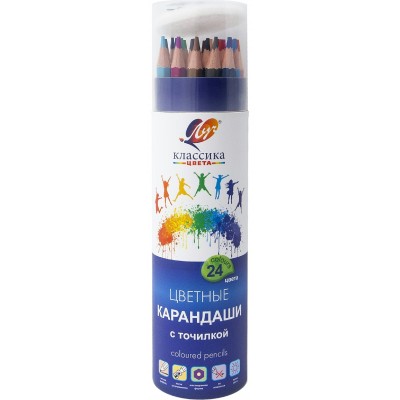 Карандаши цветные 24шт Классика 6-гранные, с точилкой, в тубусе 35С2319-08 Луч 6/36